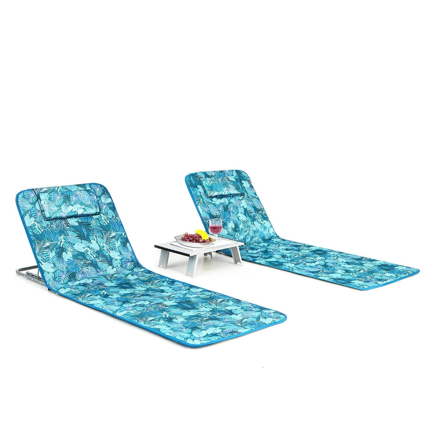 3-Piece Beach Lounge Chair Set with Adjustable Recline & Side Table