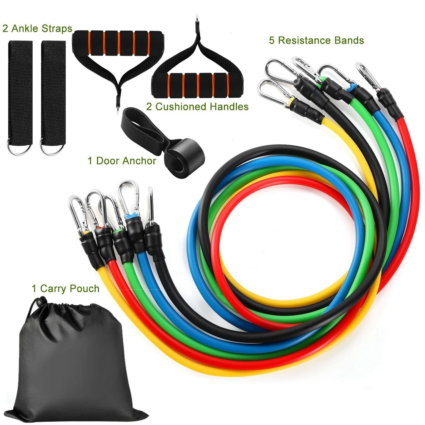11-Piece Resistance Bands Set – Up to 100 lbs