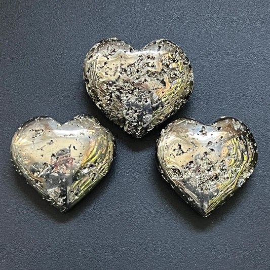 Iron Pyrite Druzy Crystal Heart – Polished Puffy Carving