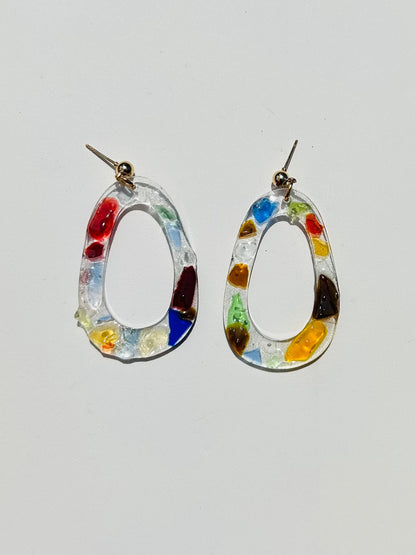 Handmade Michigan Recycled Glass Resin Hoops | Champagne Gold