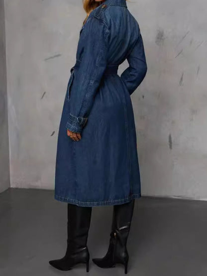 Button Up Long Sleeve Longline Denim Jacket - They Go Fast!