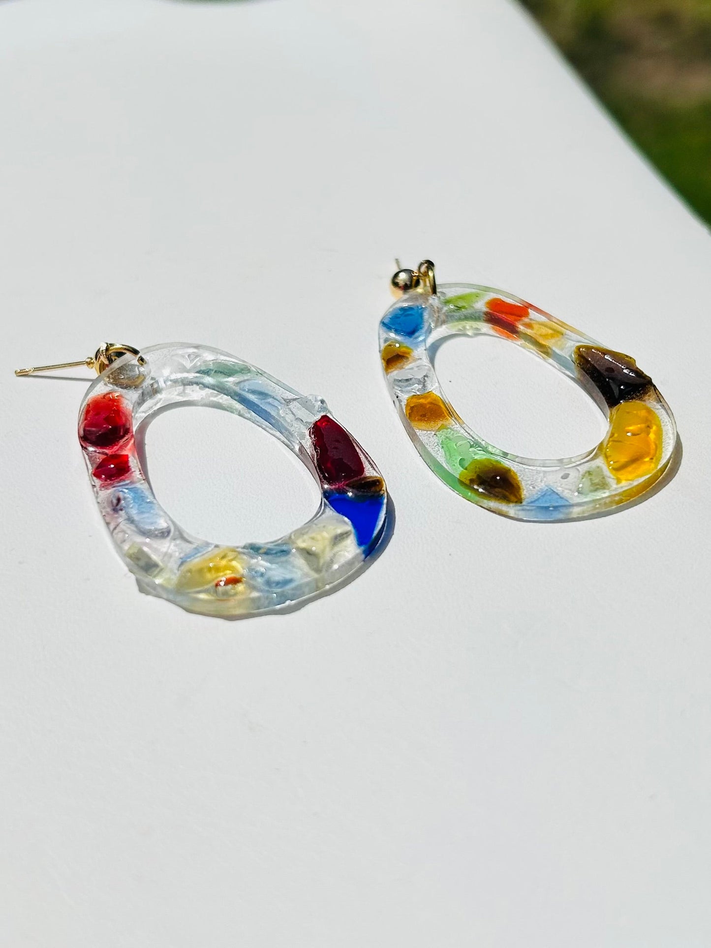 Handmade Michigan Recycled Glass Resin Hoops | Champagne Gold