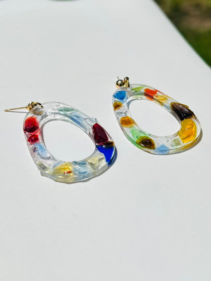 Handmade Michigan Recycled Glass Resin Hoops | Champagne Gold