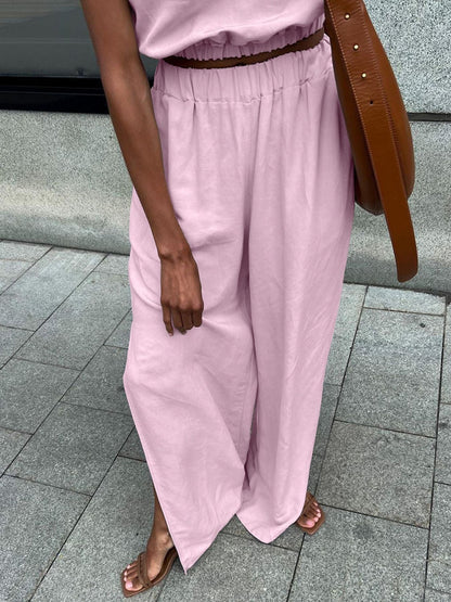 Sleeveless Crop Top and Slit Pants Set