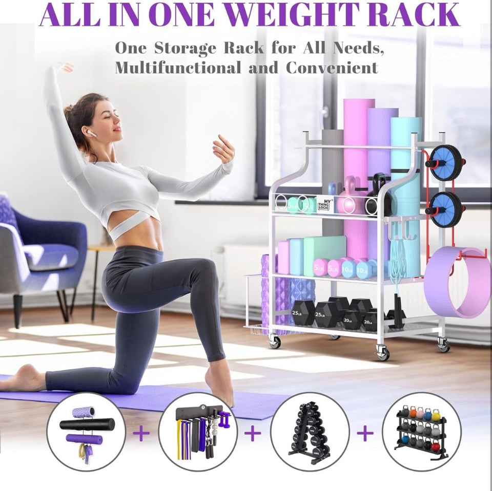 Home Gym Storage Rack – Yoga Mat, Dumbbells, Kettlebells & Bands Organizer