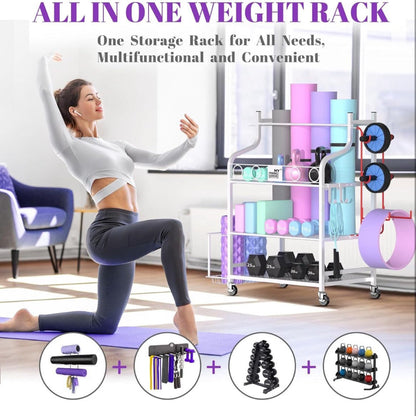 Home Gym Storage Rack – Yoga Mat, Dumbbells, Kettlebells & Bands Organizer