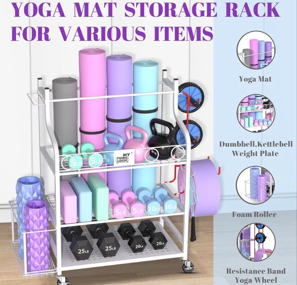 Home Gym Storage Rack – Yoga Mat, Dumbbells, Kettlebells & Bands Organizer