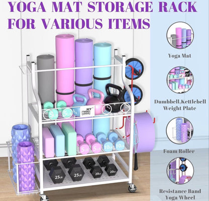 Home Gym Storage Rack – Yoga Mat, Dumbbells, Kettlebells & Bands Organizer