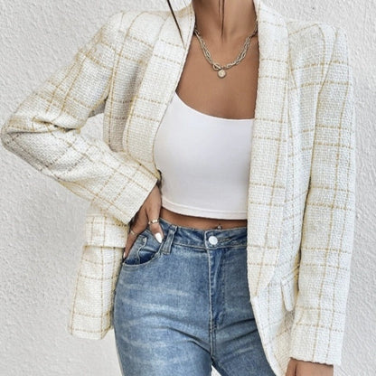 Women's Linen Suit Jacket – Solid Color Slim Fit