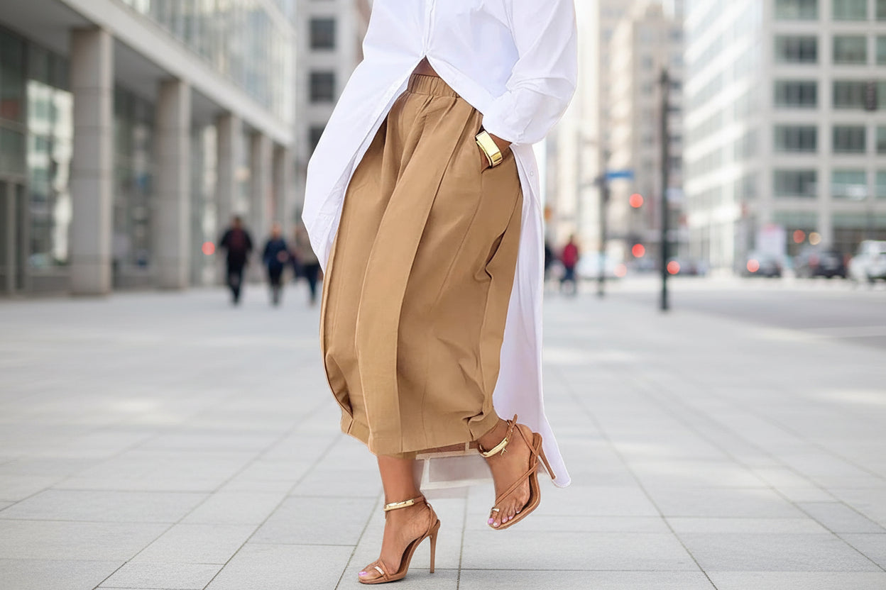 Women's Solid Color Cotton Wide Leg Cropped Pant