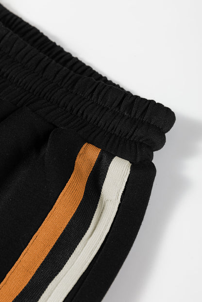 Black Striped Patchwork Quarter Zip Pullover Loose Pant Set