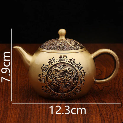 “Baifu” Dragon & Phoenix Brass Teapot – Chinese Gongfu Kettle & Ornament