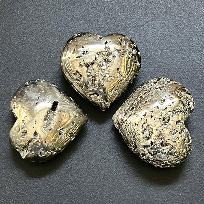 Iron Pyrite Druzy Crystal Heart – Polished Puffy Carving