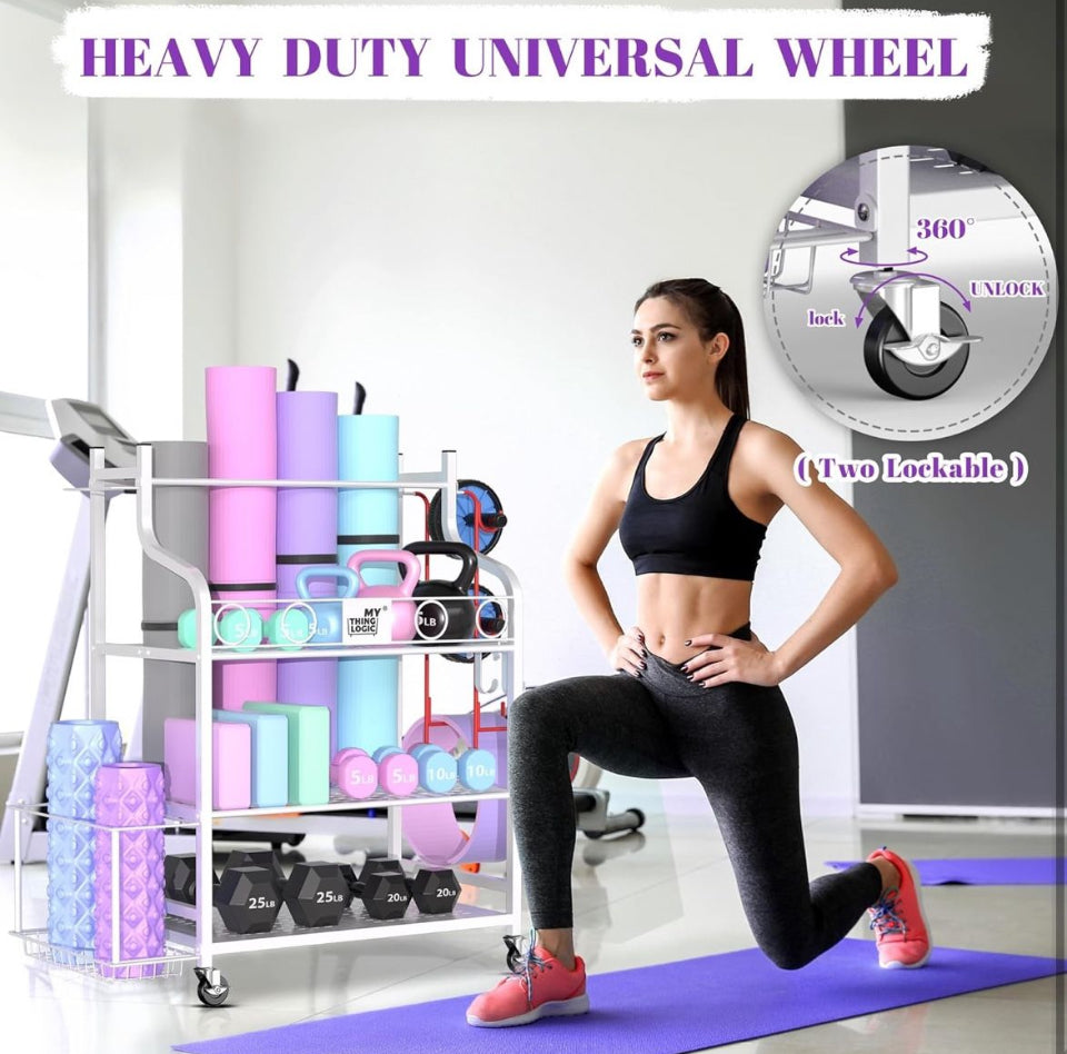 Home Gym Storage Rack – Yoga Mat, Dumbbells, Kettlebells & Bands Organizer