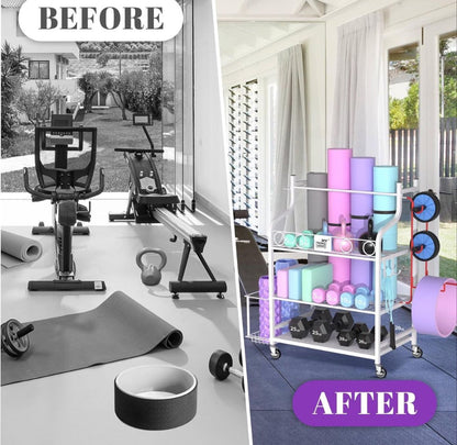 Home Gym Storage Rack – Yoga Mat, Dumbbells, Kettlebells & Bands Organizer