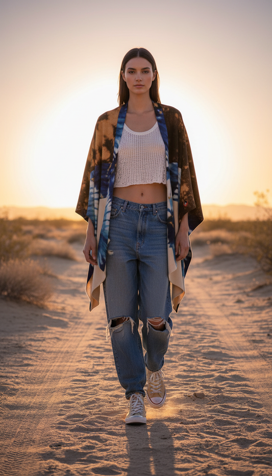Bleached Shibori All-Season Soft Touch Shawl - Mystic Shawl