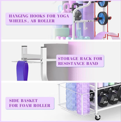 Home Gym Storage Rack – Yoga Mat, Dumbbells, Kettlebells & Bands Organizer