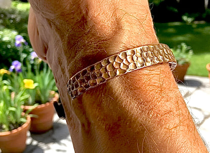 Pure Copper Bracelet Wide Hammered Men and Womens sizes Hammered Thick 2 Sizes Raised Pattern Bracelet Bangle Cuff Heavy Copper Jewelry