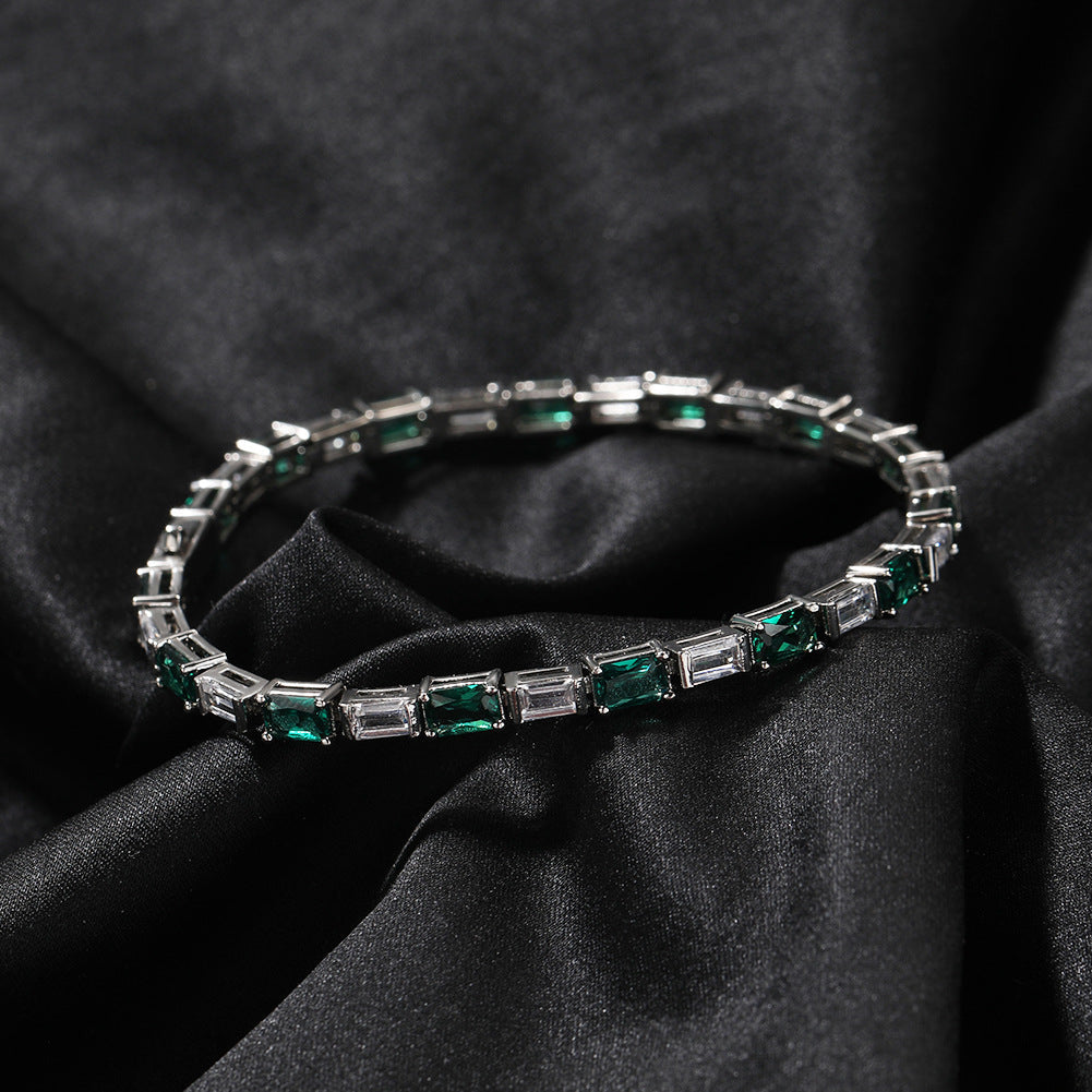 Zircon Encrusted Tennis Chain – Hip-Hop Silver & Emerald Green