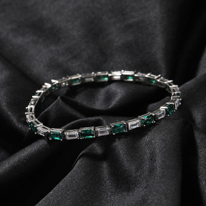 Zircon Encrusted Tennis Chain – Hip-Hop Silver & Emerald Green