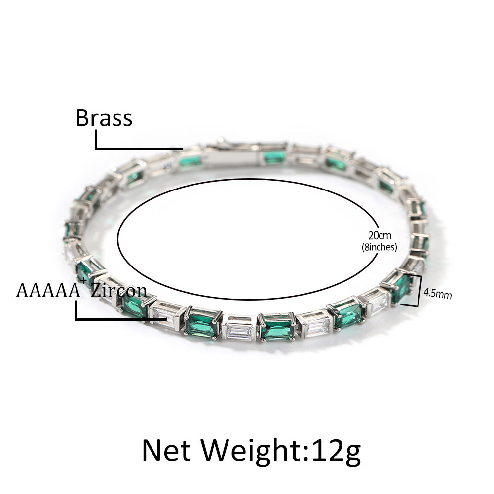 Zircon Encrusted Tennis Chain – Hip-Hop Silver & Emerald Green