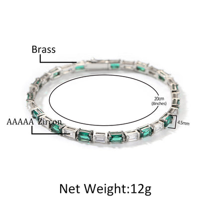 Zircon Encrusted Tennis Chain – Hip-Hop Silver & Emerald Green