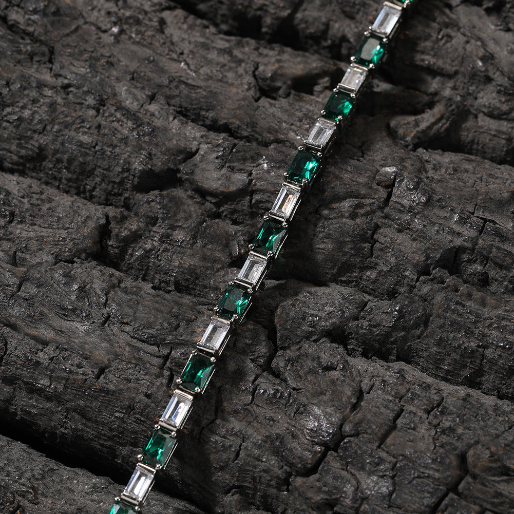 Zircon Encrusted Tennis Chain – Hip-Hop Silver & Emerald Green