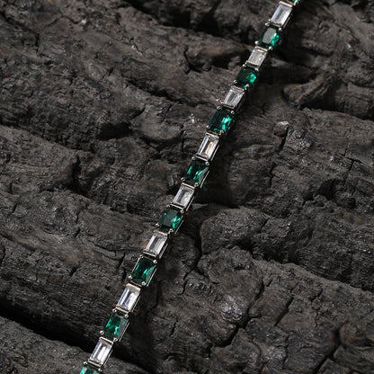Zircon Encrusted Tennis Chain – Hip-Hop Silver & Emerald Green