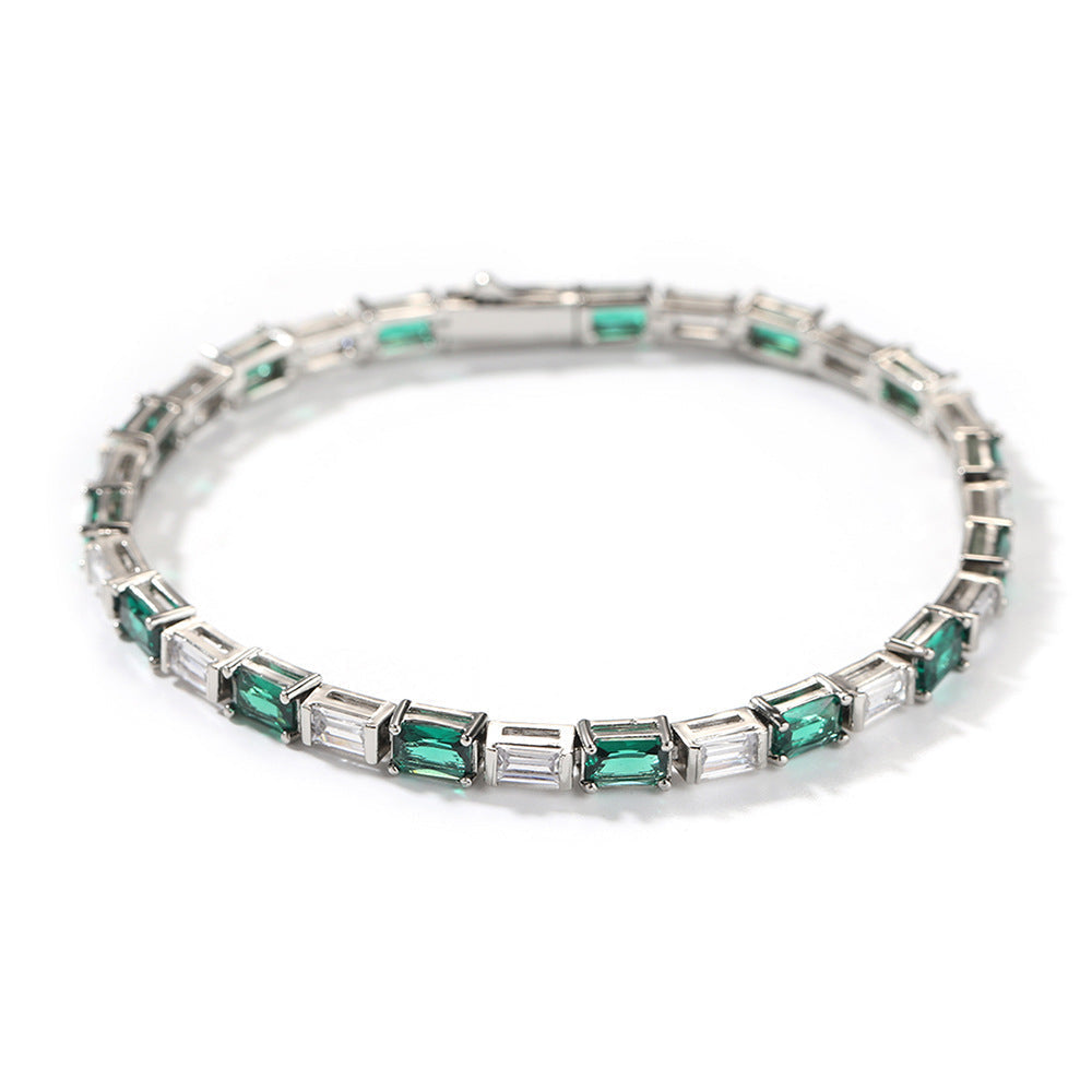Zircon Encrusted Tennis Chain – Hip-Hop Silver & Emerald Green