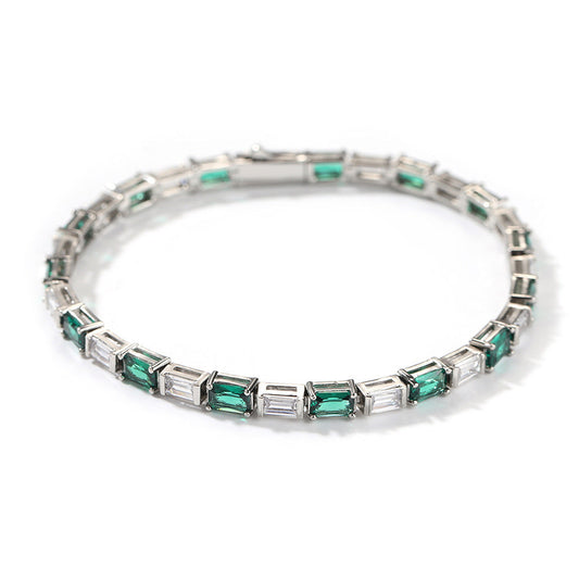 Zircon Encrusted Tennis Chain – Hip-Hop Silver & Emerald Green