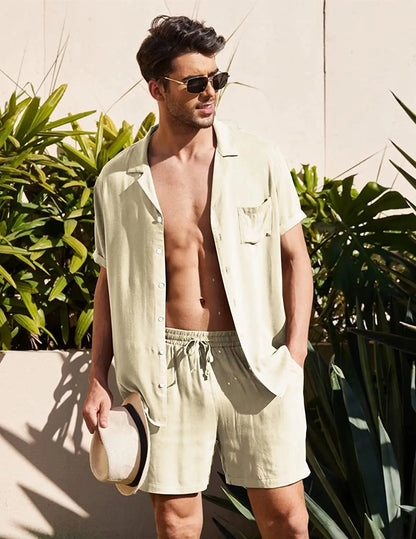 Men's Cotton Linen Beach Set – Shorts & Top