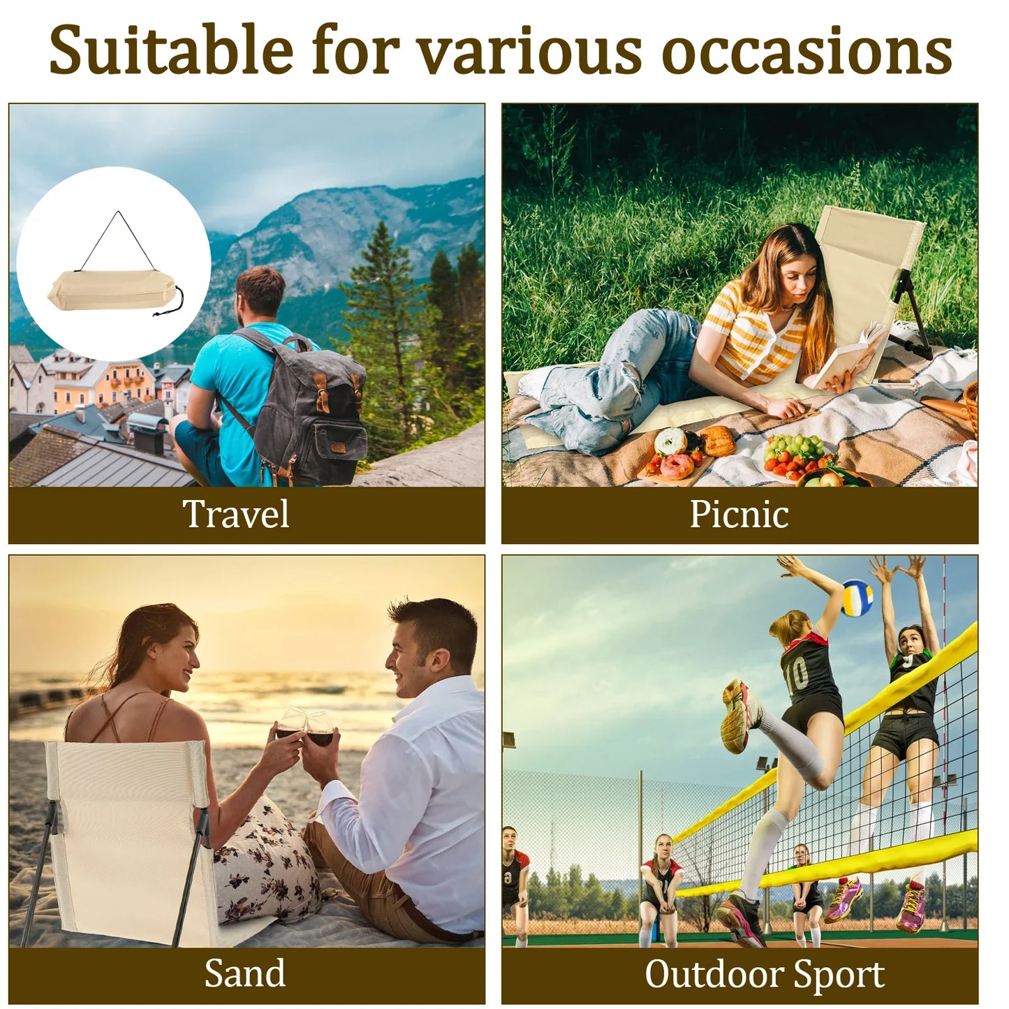 Foldable Oxford Cloth Camping Floor Chair – Portable Backrest for Beach, Picnic & Garden (Seat 15.9×16.1 in / 40.5×41 cm; Mat 31.1 in / 79 cm)