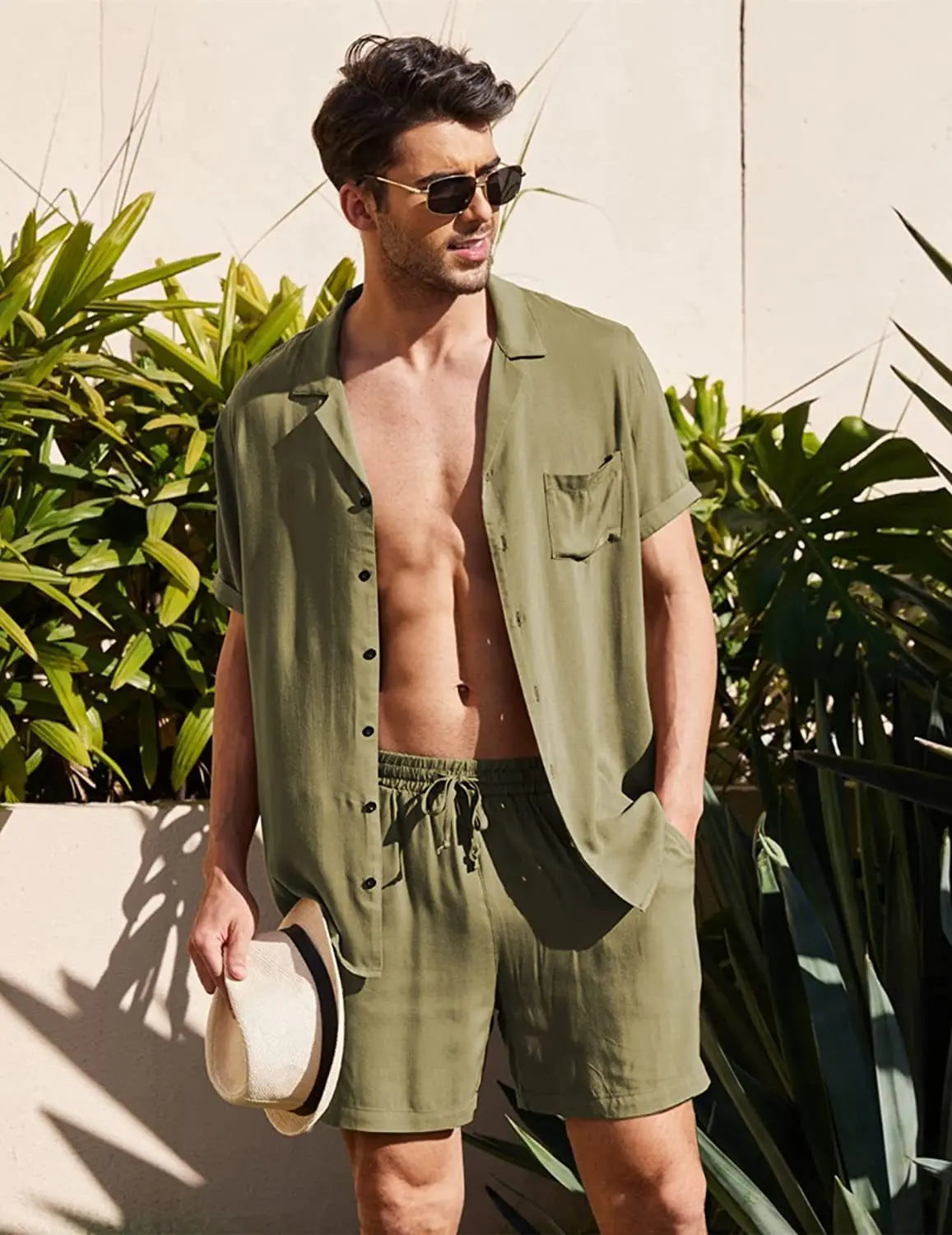 Men's Cotton Linen Beach Set – Shorts & Top