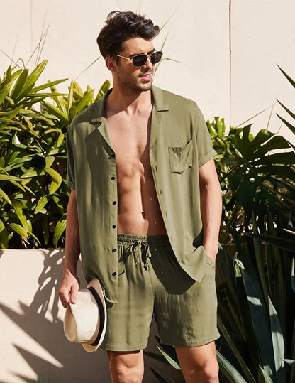 Men's Cotton Linen Beach Set – Shorts & Top