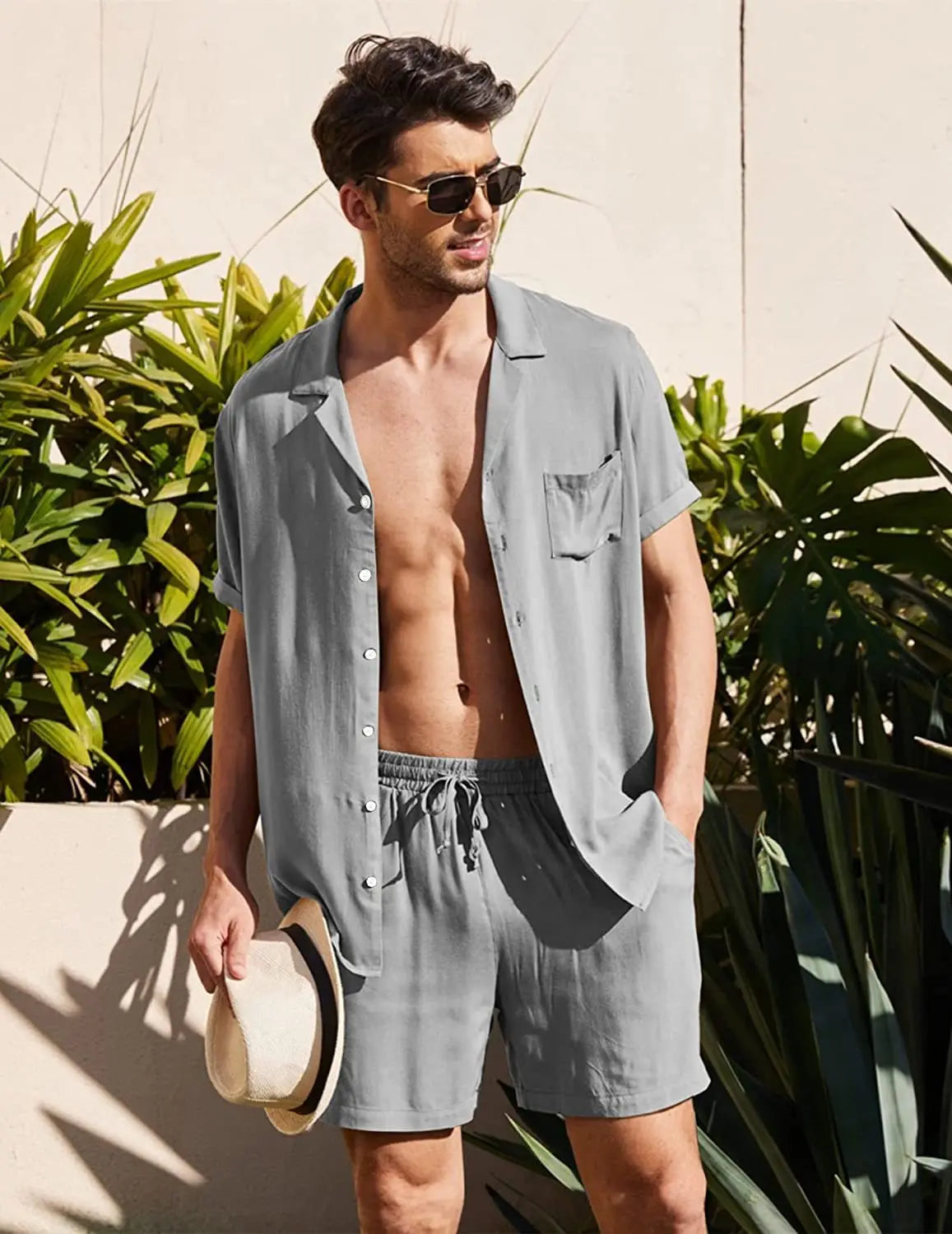 Men's Cotton Linen Beach Set – Shorts & Top