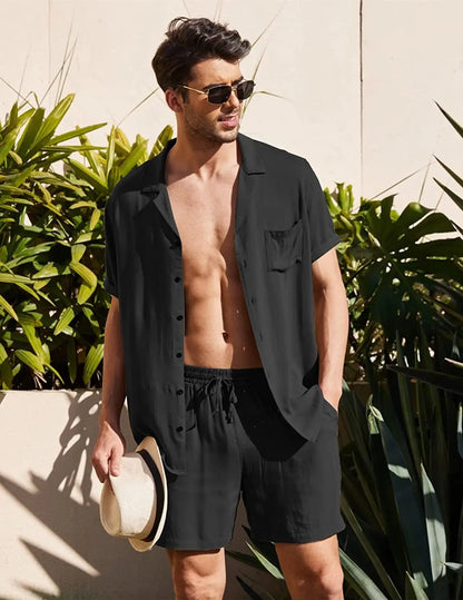 Men's Cotton Linen Beach Set – Shorts & Top