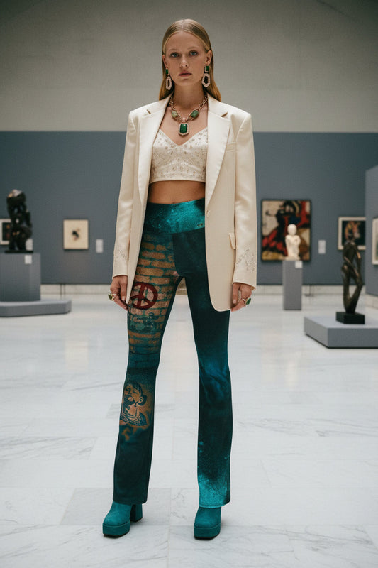 Army Girl Mustard Bricks High Waist Flare leggings - Wear Art