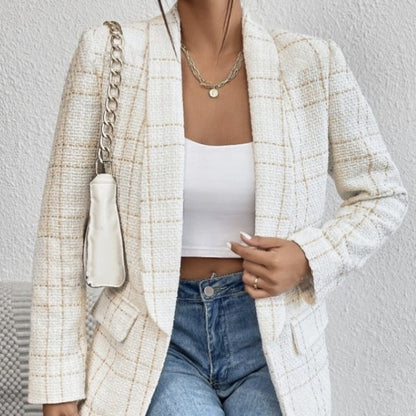 Women's Linen Suit Jacket – Solid Color Slim Fit