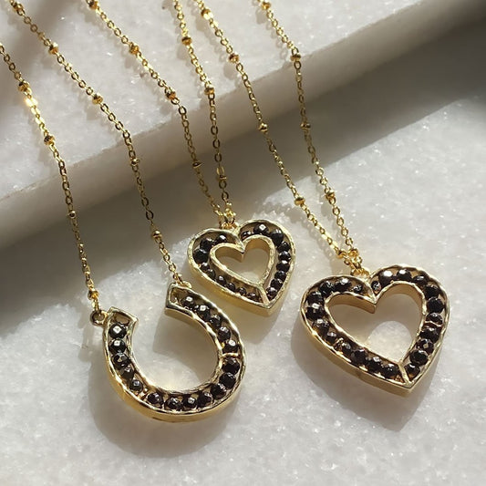 Capriole - Pyrite Equestrian Heart Necklace in Gold - Petite