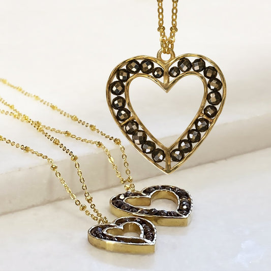 Capriole - Pyrite Equestrian Heart Necklace in Gold - Large