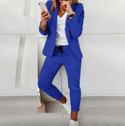 Lapel Blazer & Drawstring Trousers Set – Women's OL Two-Piece Suit