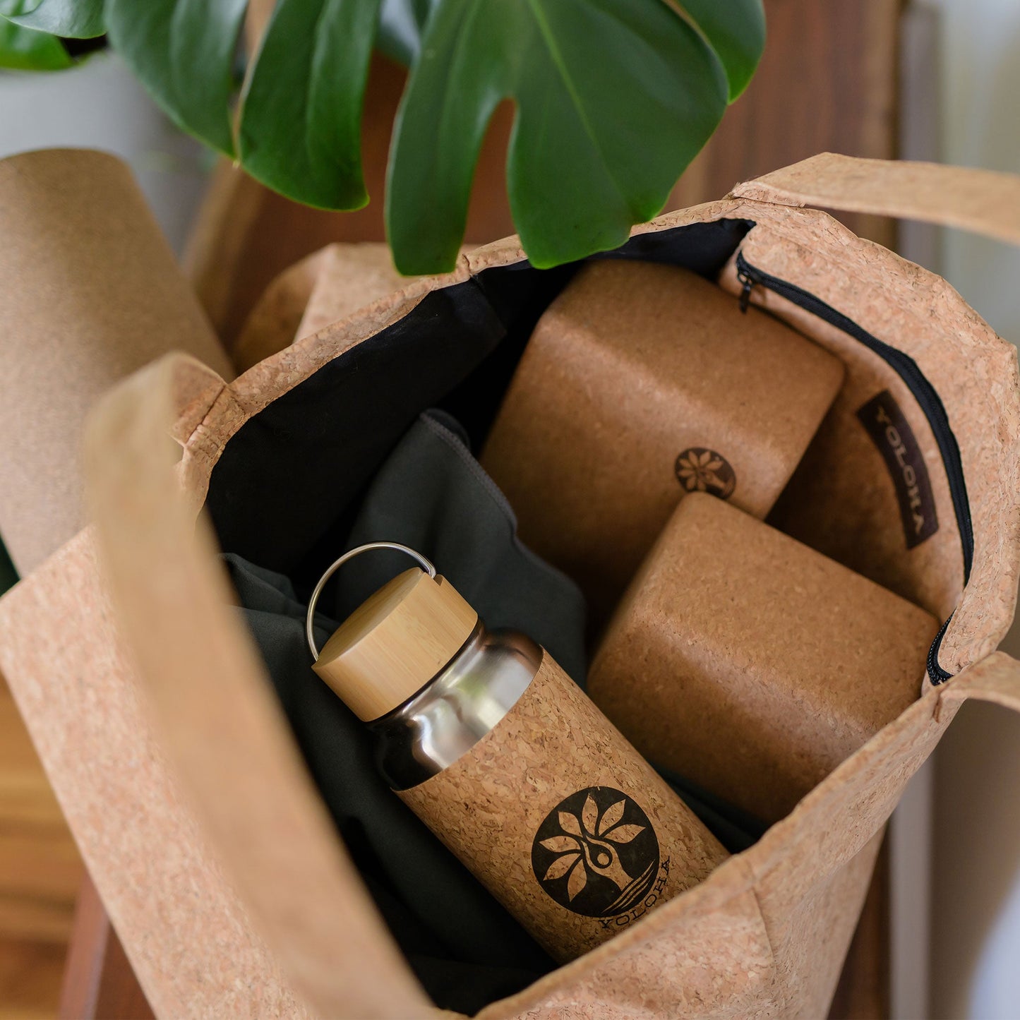 Premium Cork Tote Bag with Yoga Mat Holder – Eco-Friendly Studio Bag