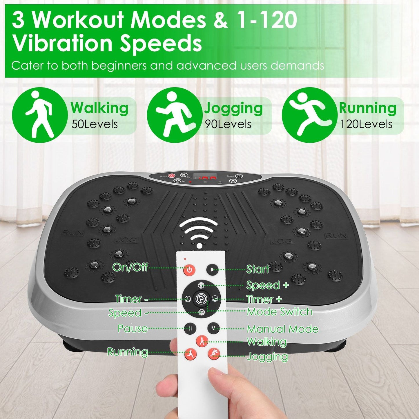 Vibration Plate Exercise Machine with Resistance Bands & Remote