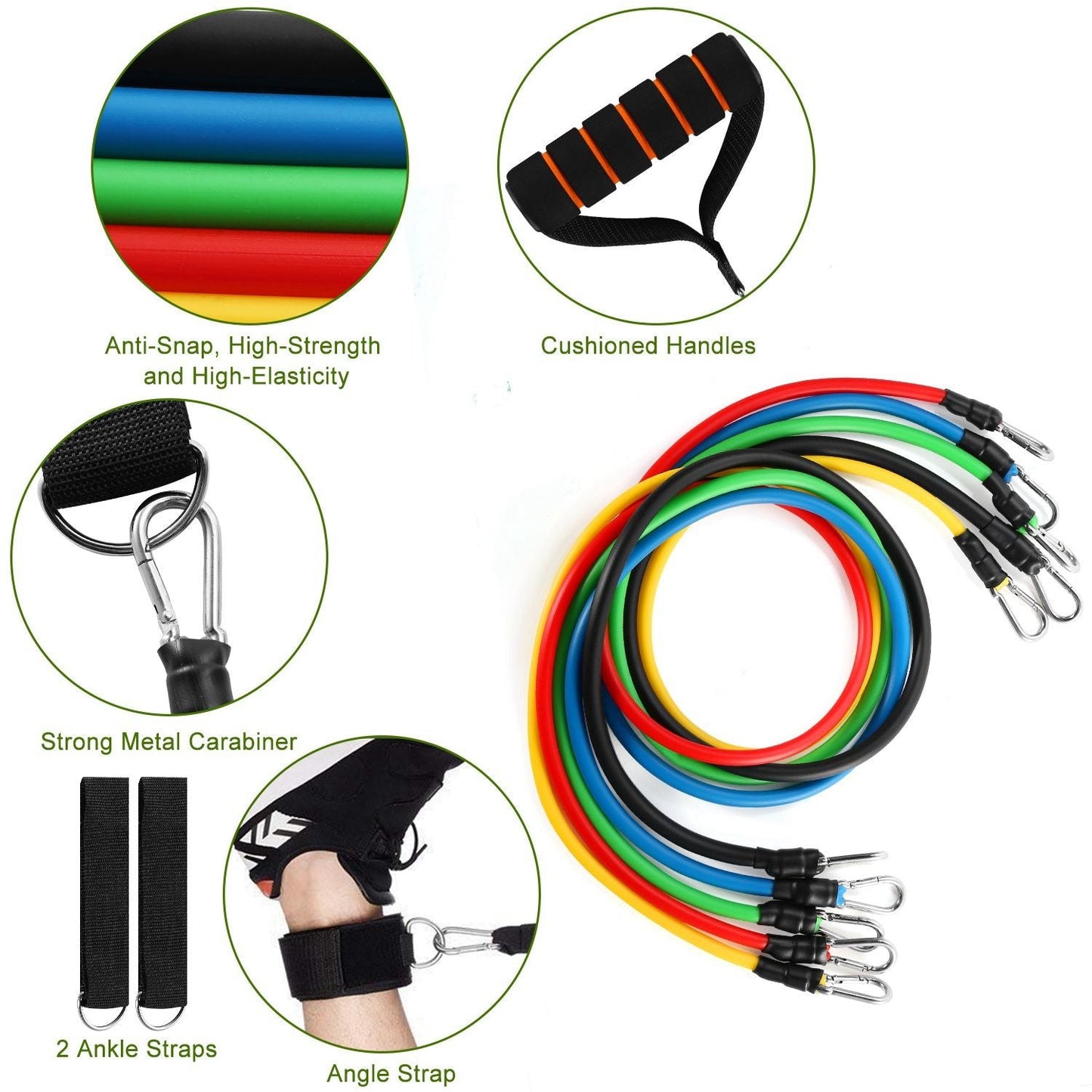 11-Piece Resistance Bands Set – Up to 100 lbs