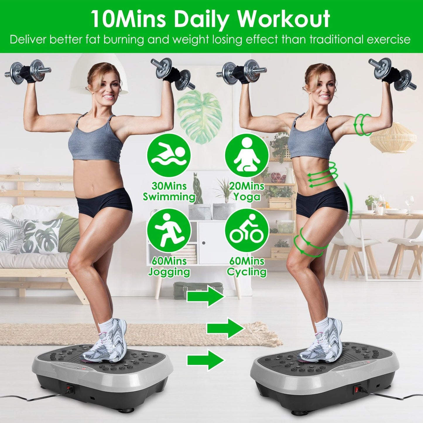 Vibration Plate Exercise Machine with Resistance Bands & Remote
