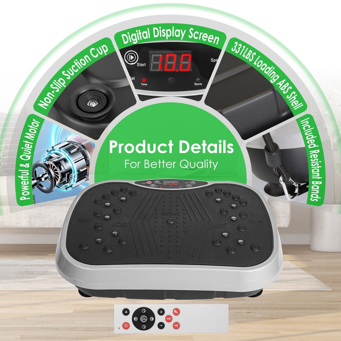 Vibration Plate Exercise Machine with Resistance Bands & Remote