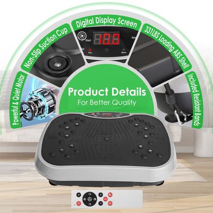 Vibration Plate Exercise Machine with Resistance Bands & Remote