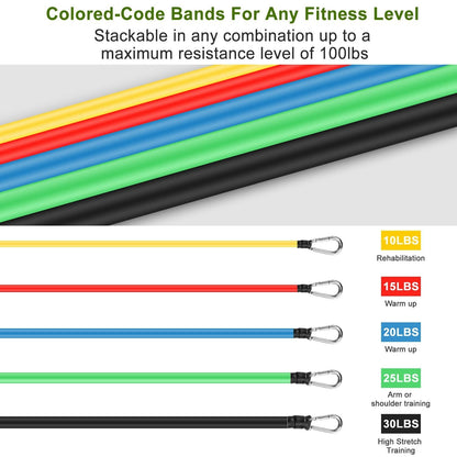 11-Piece Resistance Bands Set – Up to 100 lbs