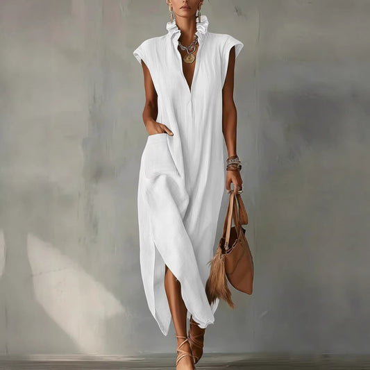 Sleeveless Shirt Dress – Women's Cotton-Linen Everyday Dress