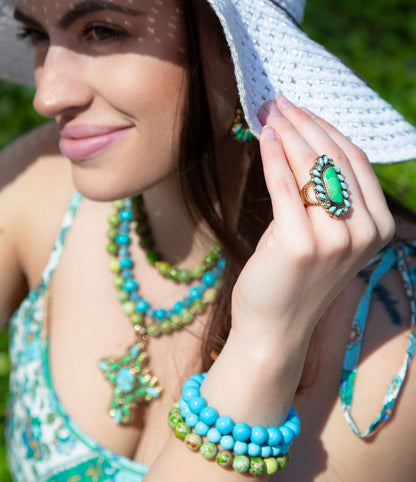 Legacy Lime Green and Blue Turquoise Golden Statement Ring